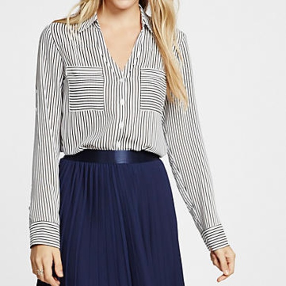 Express Tops - Express Portofino Black and White Stripe XS Petite